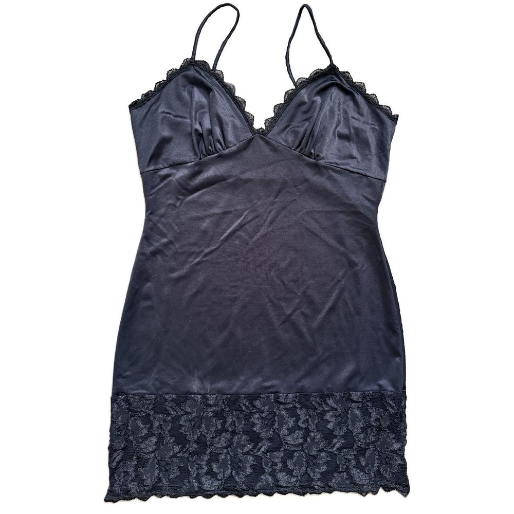 Vintage 80s 90s Frederick's of Hollywood Black Mini Slip Dress Lg USA Whimsigoth